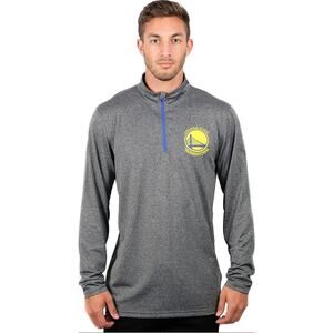 NBA | Men's Warriors Quarter Zip Poly Long Sleeve Heathered Gray Yellow Blue S